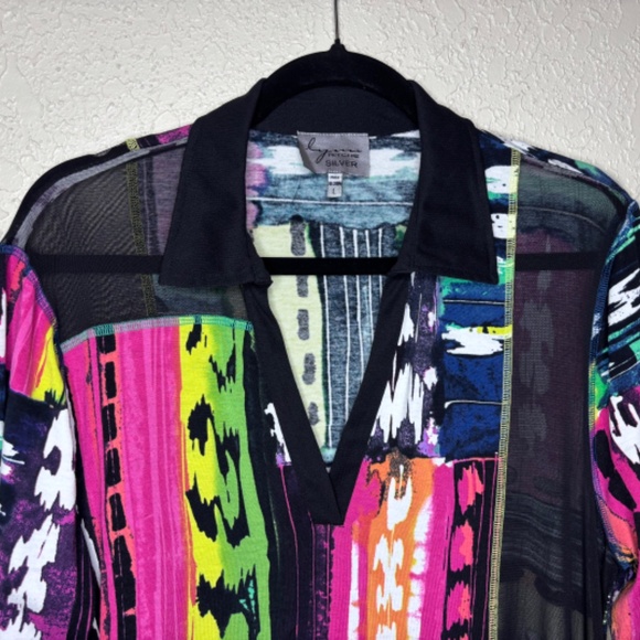 Lynn Ritchie Silver Multi-Color Contemporary Abstract Tunic Top Women's Size L - Picture 3 of 14
